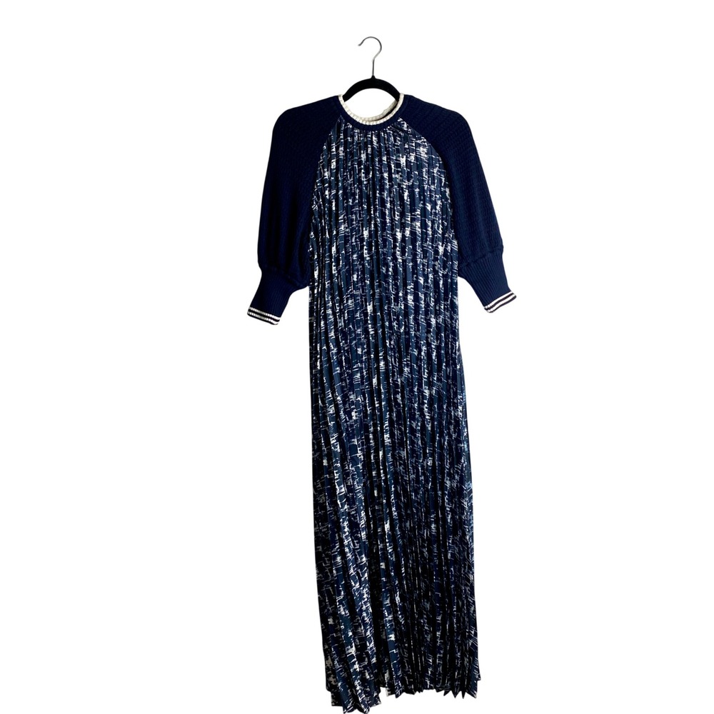 Aleeza Paris 1X Navy Ela Pleated Sweater Knit Raglan Sleeve Maxi Dress NWT $299